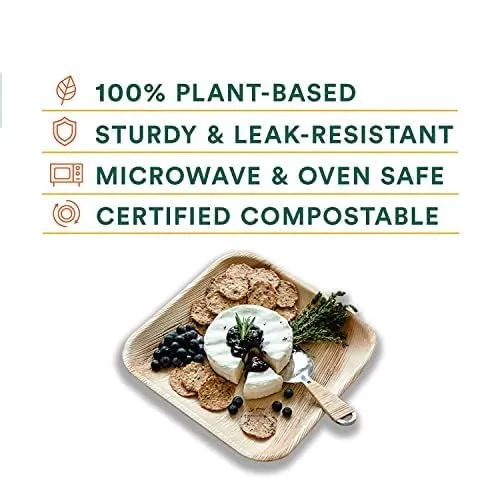 Kuber Industries Pack of 50 Disposable Palm Leaf Plates | Microwave & Oven Safe | Compostable, Disposable Tableware | Eco-Friendly Use & Throw Plates | Party, Dinner Plate |10 * 10 Inch