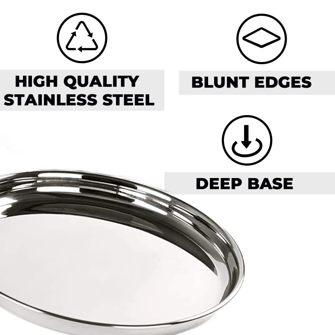 Kuber Industries Stainless Steel Dining Plate Set | Blunt Edges, Deep Base | Glossy Finish, Durable, Easy to Clean | Steel Plates for Lunch, Breakfast, Dinner | Set of 4 (Pack of 5)