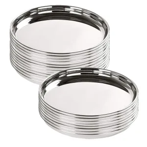 Kuber Industries Stainless Steel Dining Plate Set | Blunt Edges, Deep Base | Glossy Finish, Durable, Easy to Clean | Steel Plates for Lunch, Breakfast, Dinner | Set of 4 (Pack of 5)