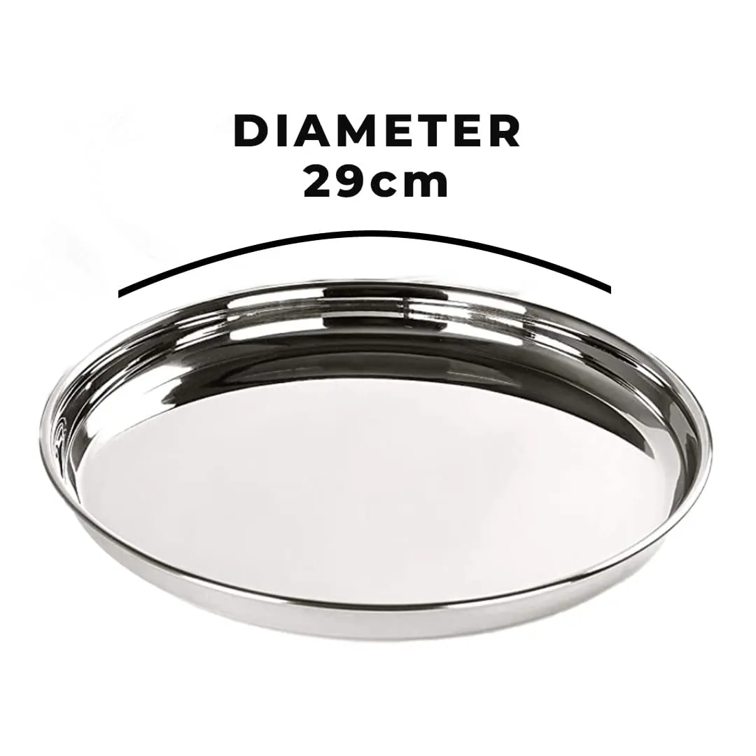 Kuber Industries Stainless Steel Dining Plate Set | Blunt Edges, Deep Base | Glossy Finish, Durable, Easy to Clean | Steel Plates for Lunch, Breakfast, Dinner | Set of 4 (Pack of 5)