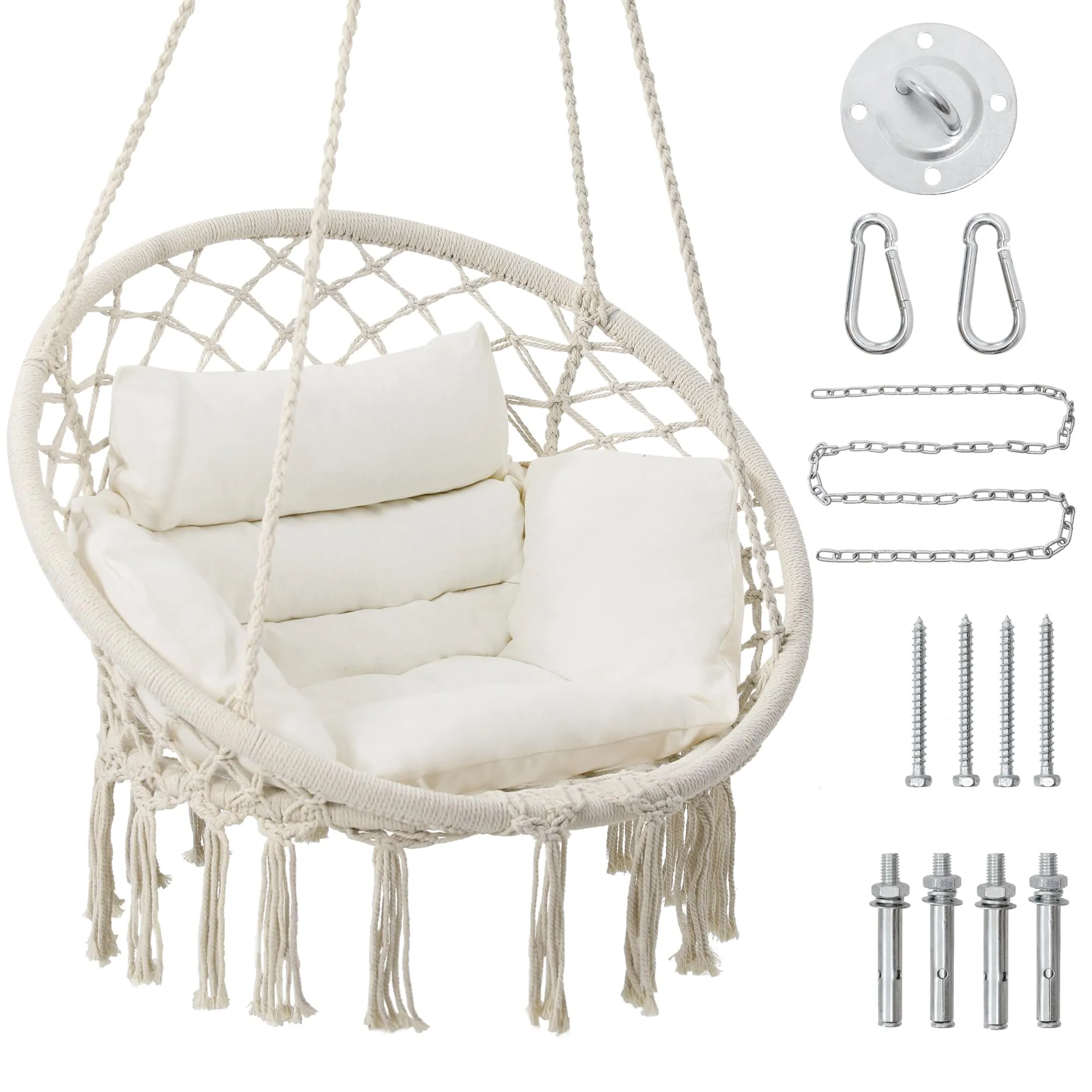 Macrame Hammock Hanging Swinging Chair with Medium Cushion