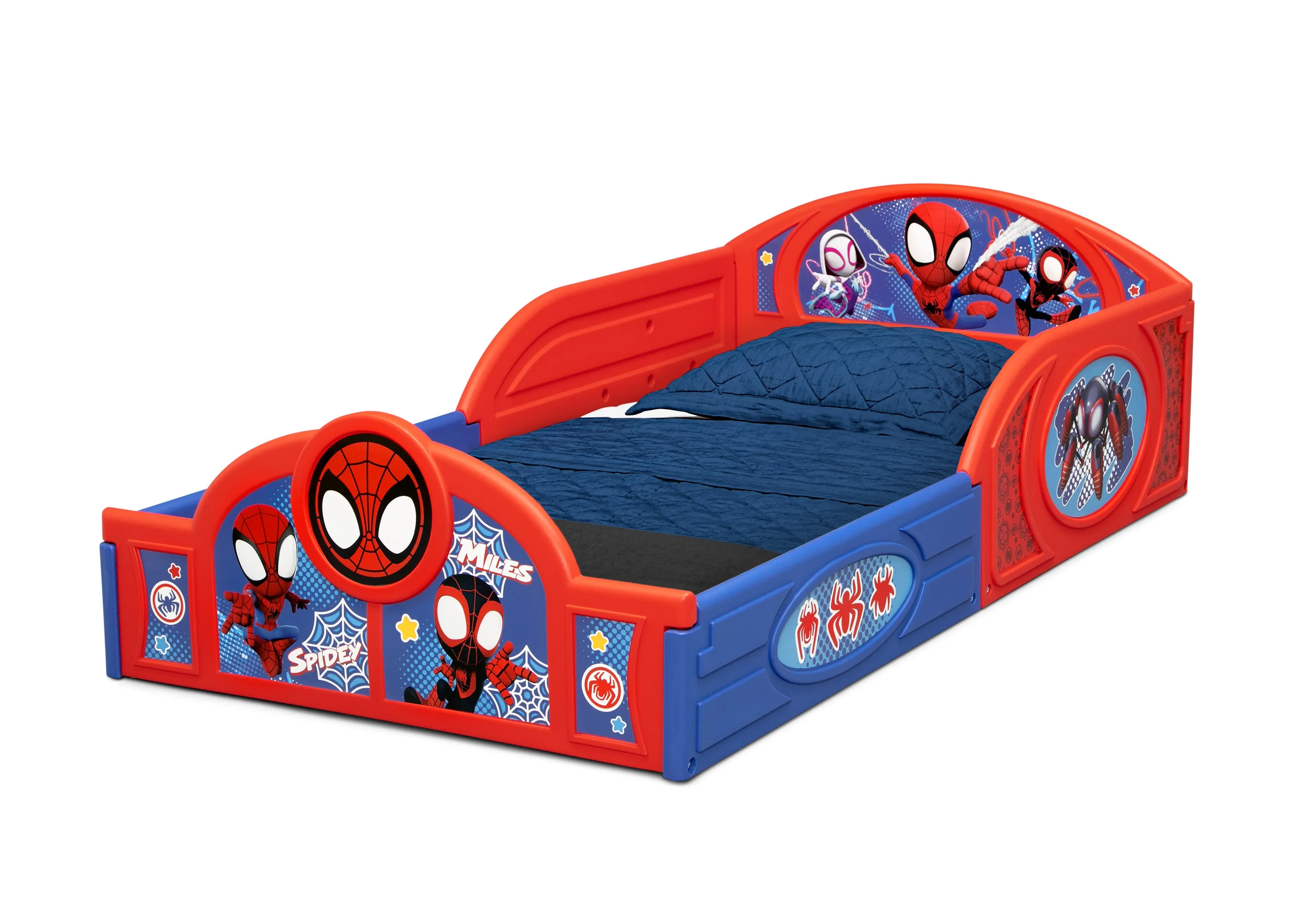 Marvel Spidey and His Amazing Friends 4-Piece Toddler Room-in-a-Box Set – Includes Sleep and Play Toddler Bed, Table, 1 Chair and Toy Box