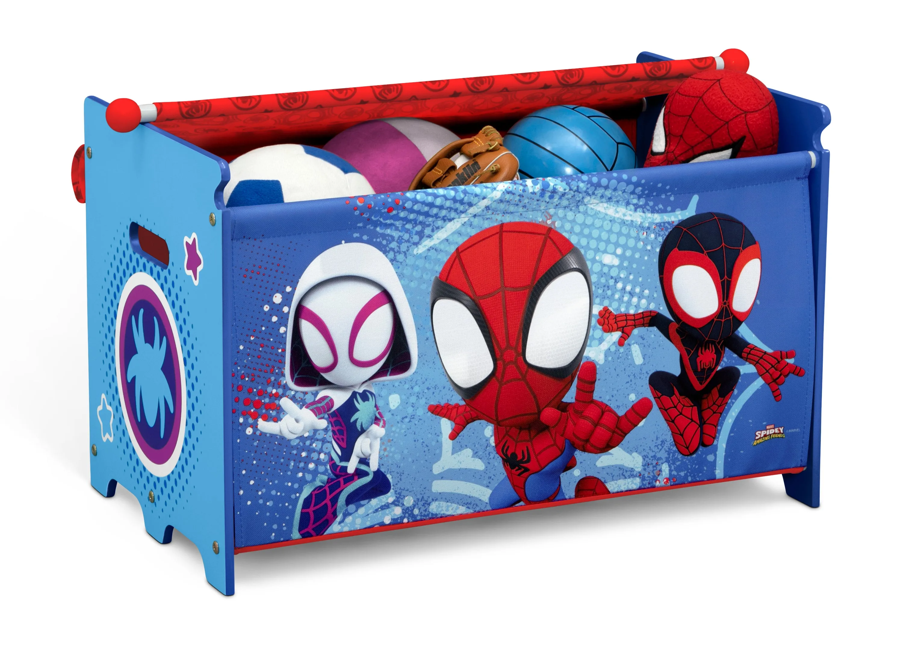 Marvel Spidey and His Amazing Friends 4-Piece Toddler Room-in-a-Box Set – Includes Sleep and Play Toddler Bed, Table, 1 Chair and Toy Box