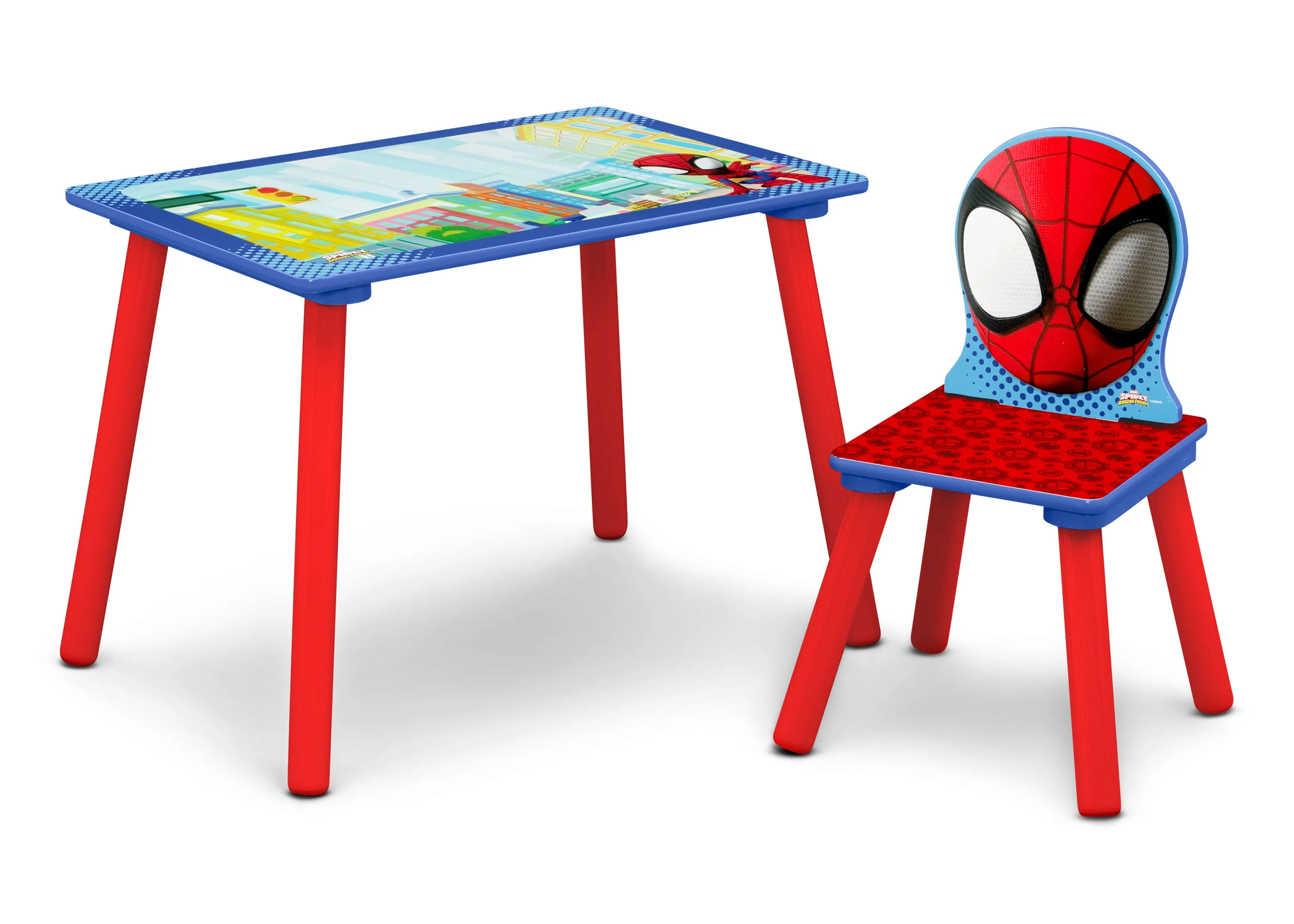 Marvel Spidey and His Amazing Friends 4-Piece Toddler Room-in-a-Box Set – Includes Sleep and Play Toddler Bed, Table, 1 Chair and Toy Box