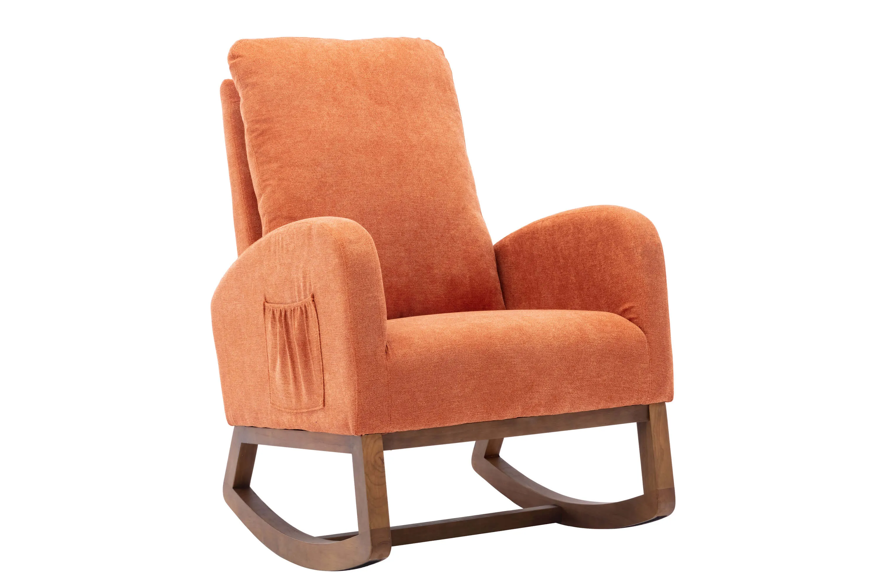 Mid Century Rocking Chair Glider Rocker Armchair Retro Upholstered Indoor Nursery Chair, Orange