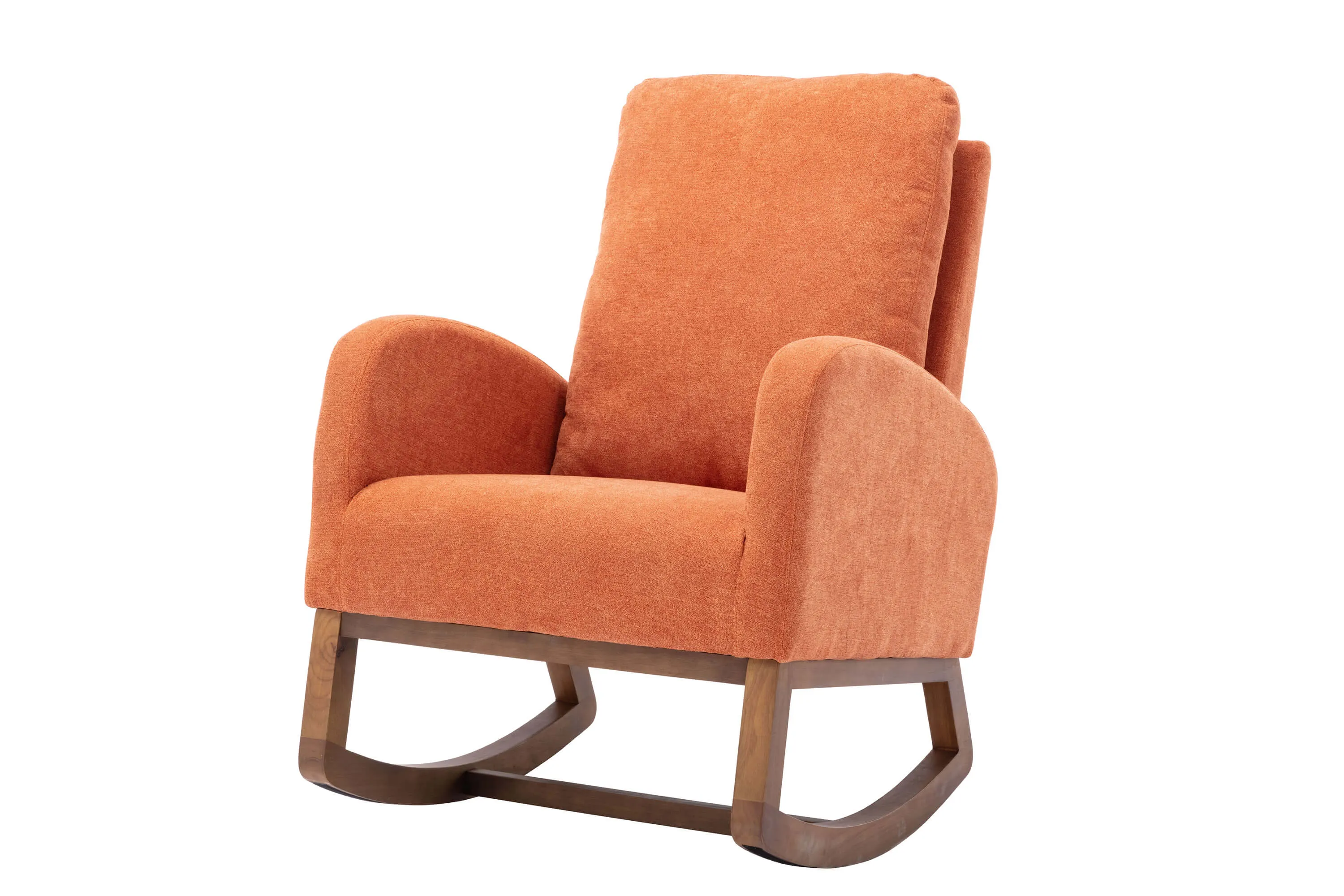 Mid Century Rocking Chair Glider Rocker Armchair Retro Upholstered Indoor Nursery Chair, Orange