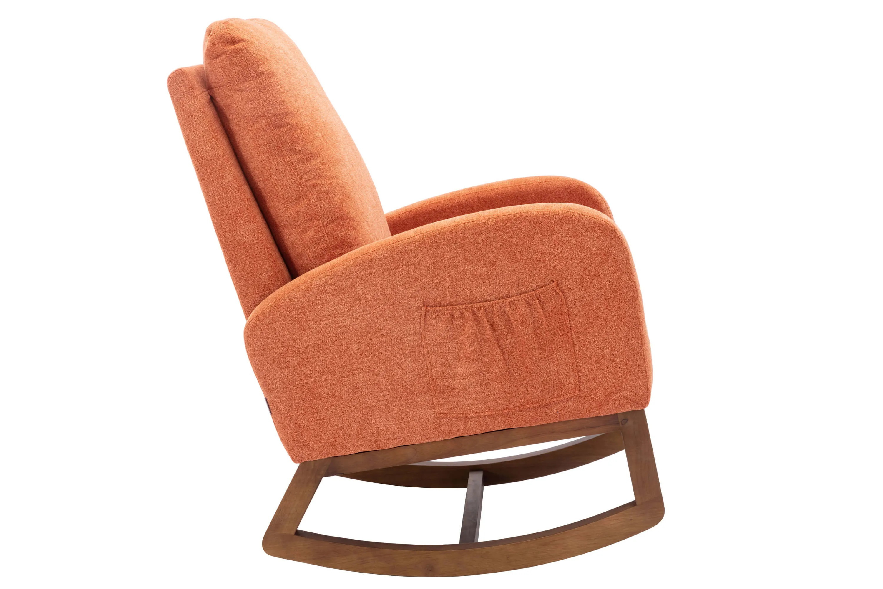 Mid Century Rocking Chair Glider Rocker Armchair Retro Upholstered Indoor Nursery Chair, Orange