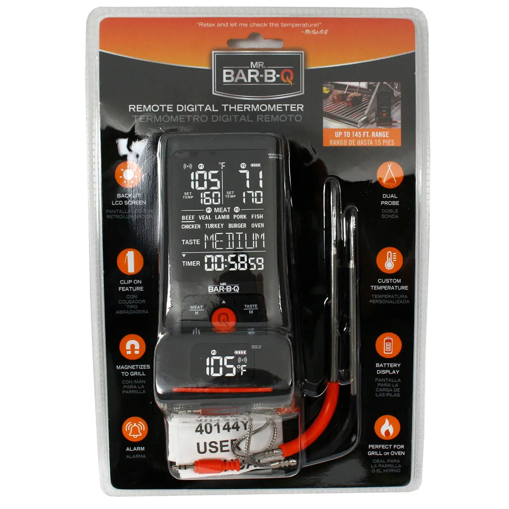 Mr Bar-B-Q Remote Wireless Digital Dual Probe Thermometer LCD Screen 145ft Range