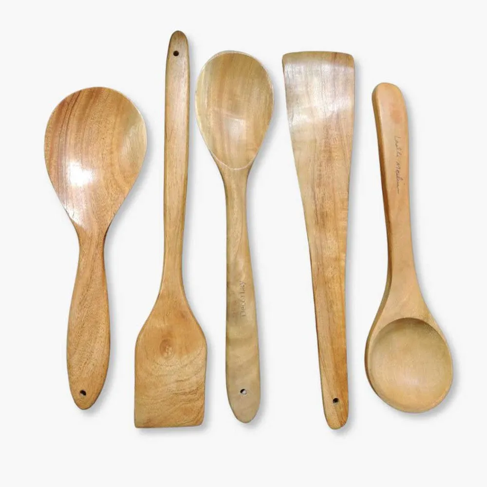 Natural Neem Wood Cooking & Serving Spoons Set of 5