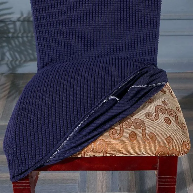 Navy Blue Jacquard Dining Chair Cover