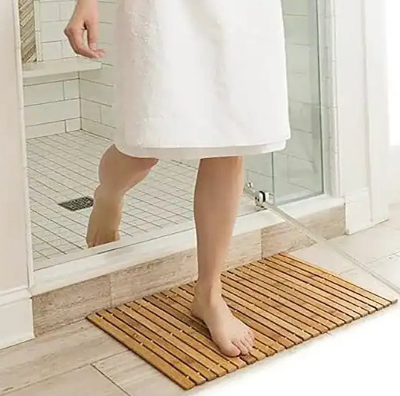 Non-Slip Bottom Quick Dry Foldable Natural Bamboo Bath Mat – 15.75" x 23.6"