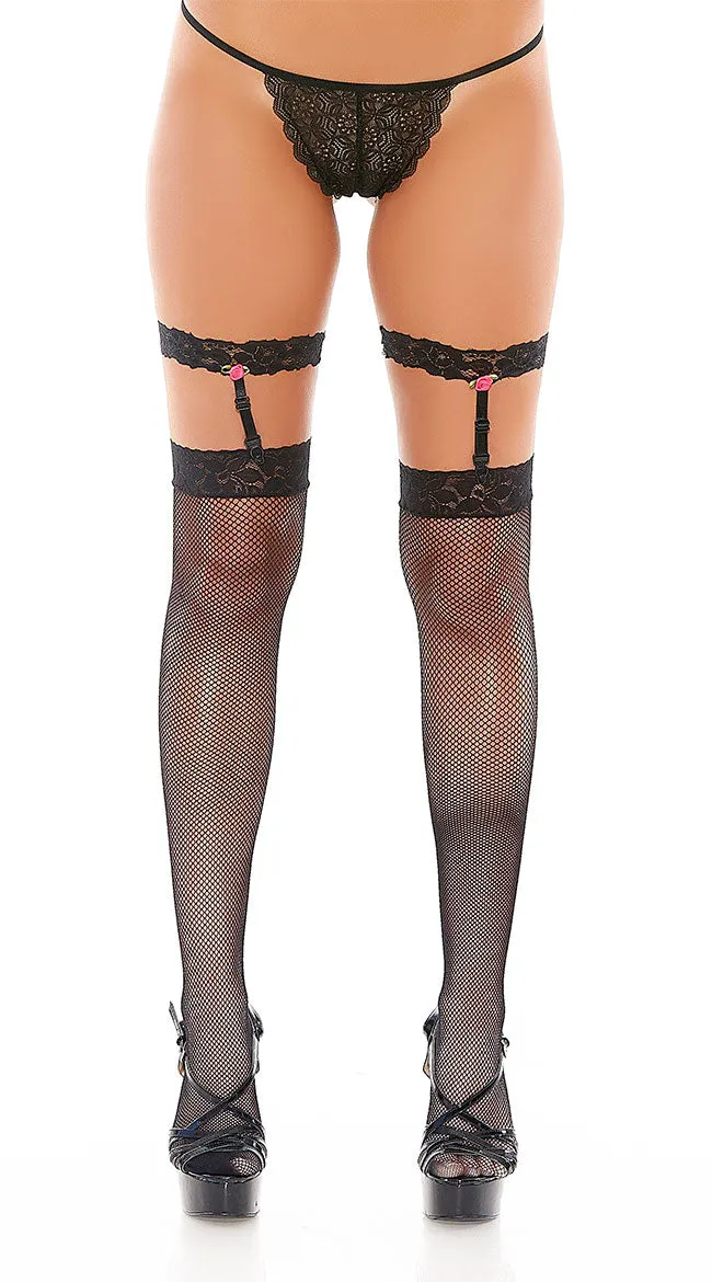 Rose Fishnet Garter Stockings