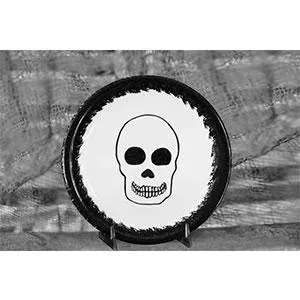 Salad Plate - Skull with Black Sponged Rim | Day of the Dead