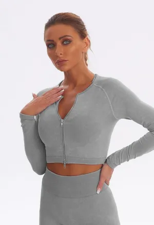 Seamless Washed Zip Up Crop Top - Easy