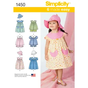 Simplicity Sewing Pattern 1450 Toddlers’ Dress, Top, Panties and Hat