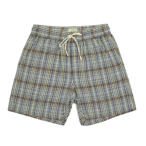 Summer Plaid easy shorts in blue, white, and green cotton plaid