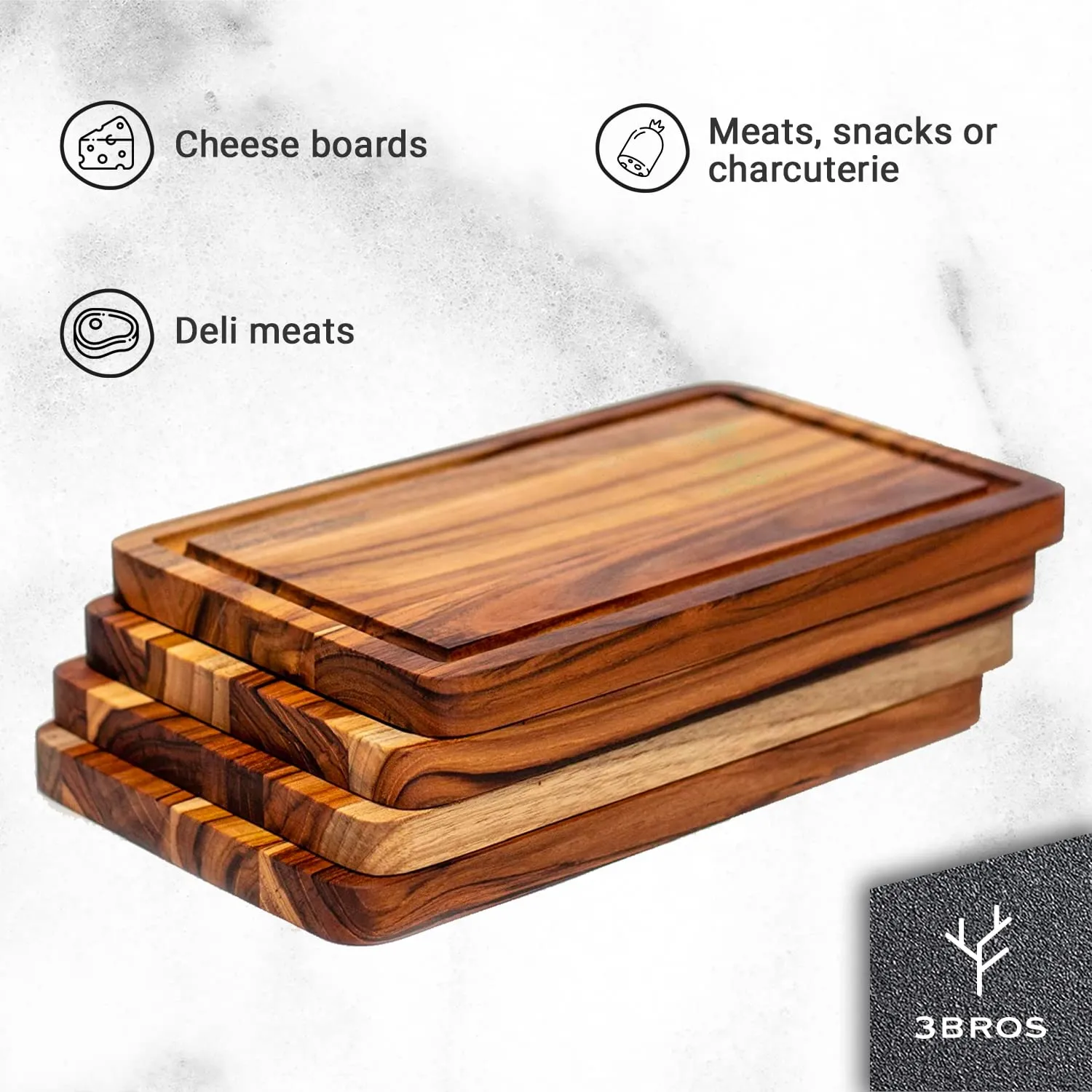 Teak Wood Serving Plate Set Durable Cheese Boards 7.5" X 11.8"