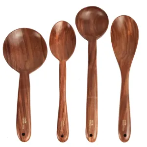 The Better Home Sheesham Wooden Spatula, Ladle and Spoon | for Cooking in Non Stick Pan |100% Natural Wooden ladles and Wooden Spoons | Heat Resistant & Durable (Serving Spoon Set (Pack of 4))