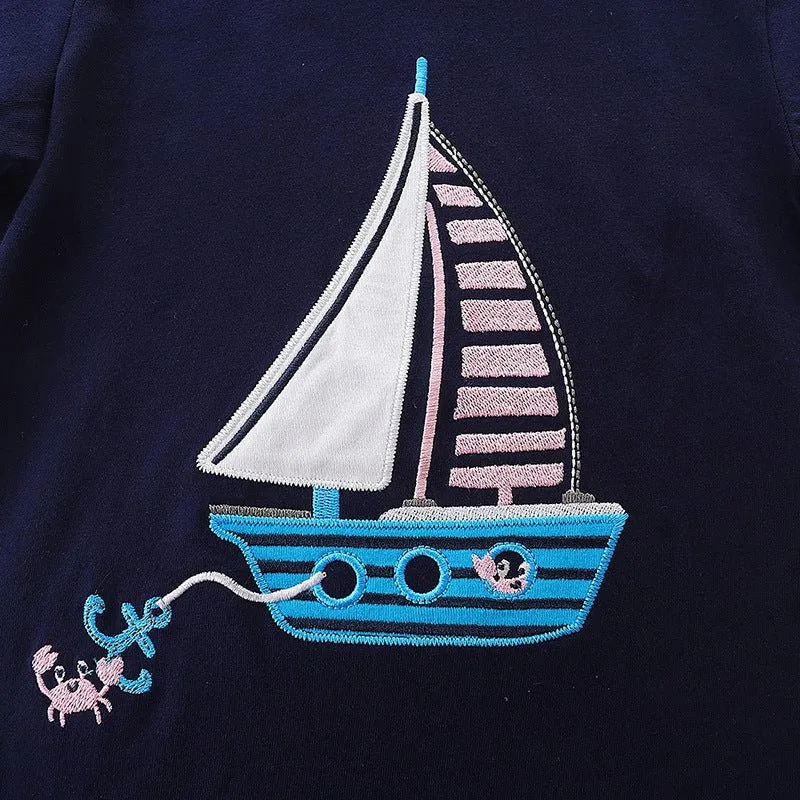 Toddler Boy's Sailing Boat Print Tee with Shorts Set