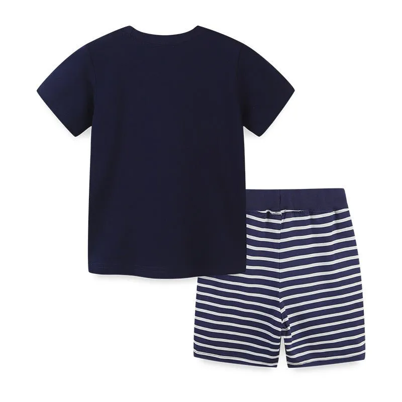 Toddler Boy's Sailing Boat Print Tee with Shorts Set