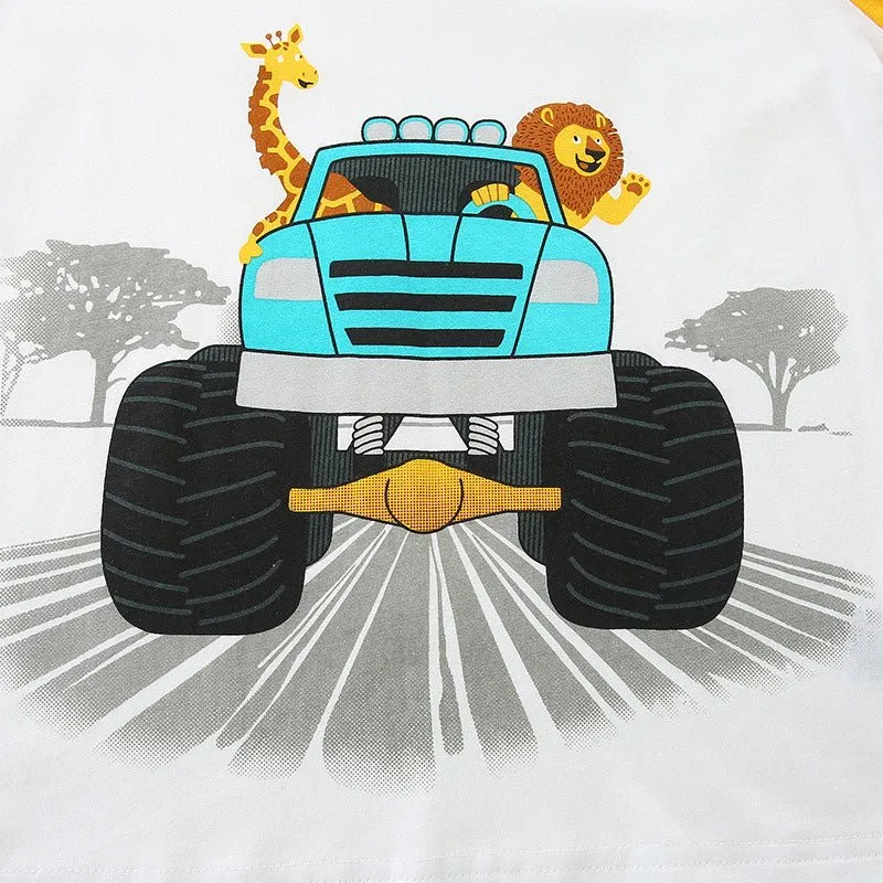 Toddler/Kid Boy's Cartoon Animals with Vehicle Print Design T-Shirt and Shorts Set