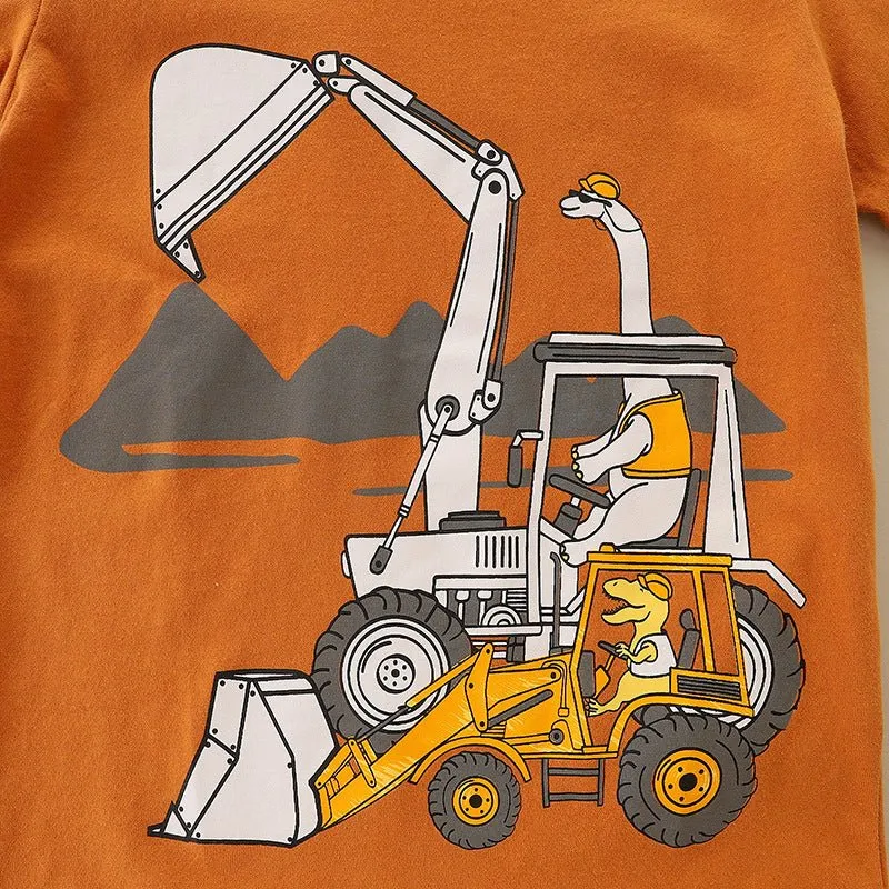 Toddler/Kid Boy's Excavator Print Short Sleeve T-shirt