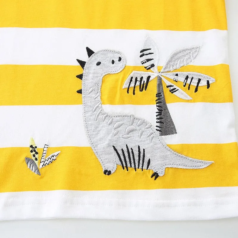 Toddler/Kid Boy's Yellow Striped Design Dinosaur Design Tee with Shorts Set