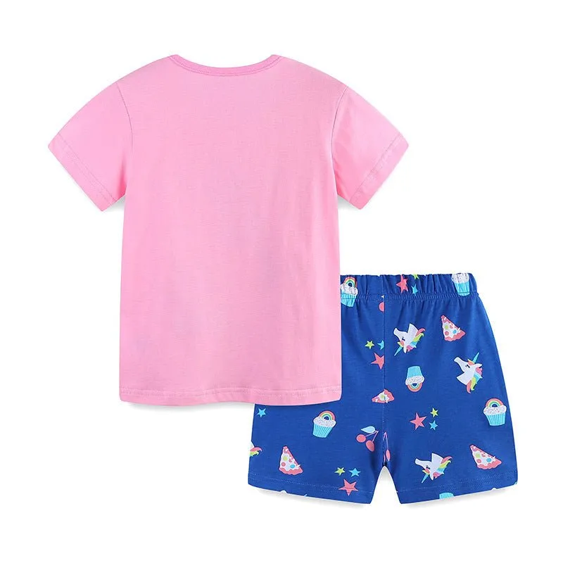 Toddler/Kid Girl's Short Sleeve Unicorn Pink Tee with Shorts Set