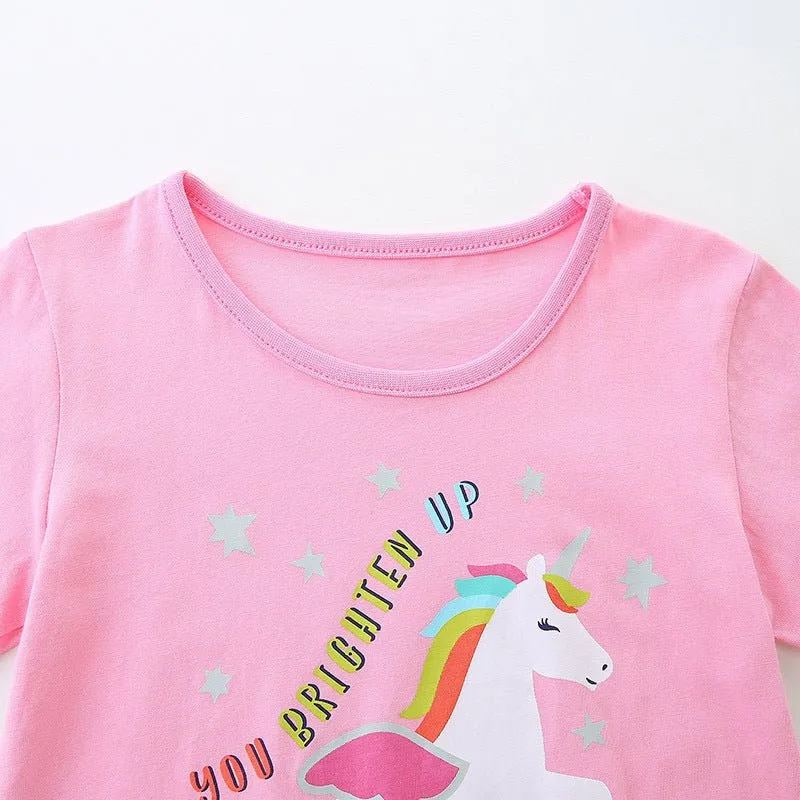 Toddler/Kid Girl's Short Sleeve Unicorn Pink Tee with Shorts Set