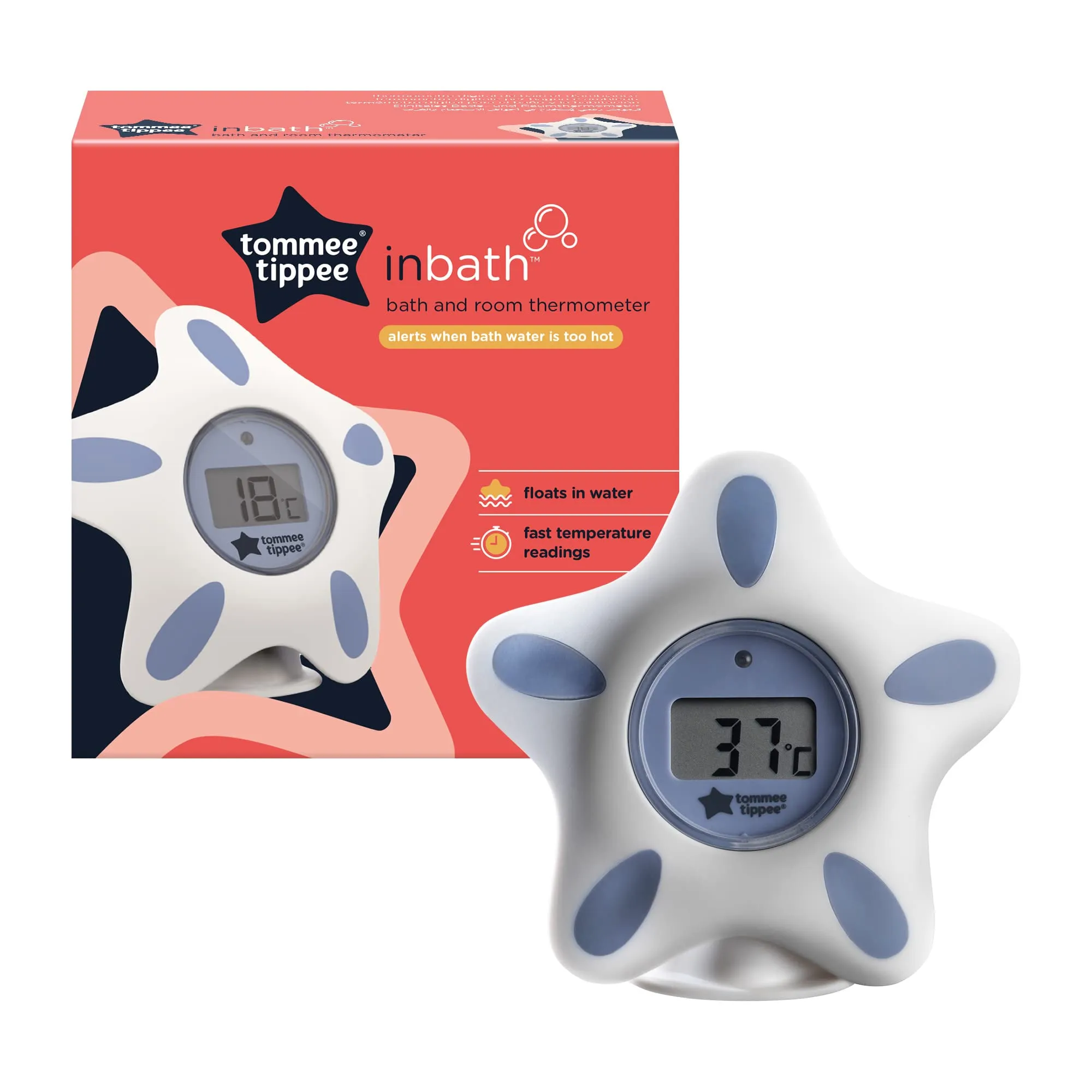 Tommee Tippee InBath Digital Thermometer for Baby Bath and Room, Waterproof and Floats in Water, Easy to Read LCD Display