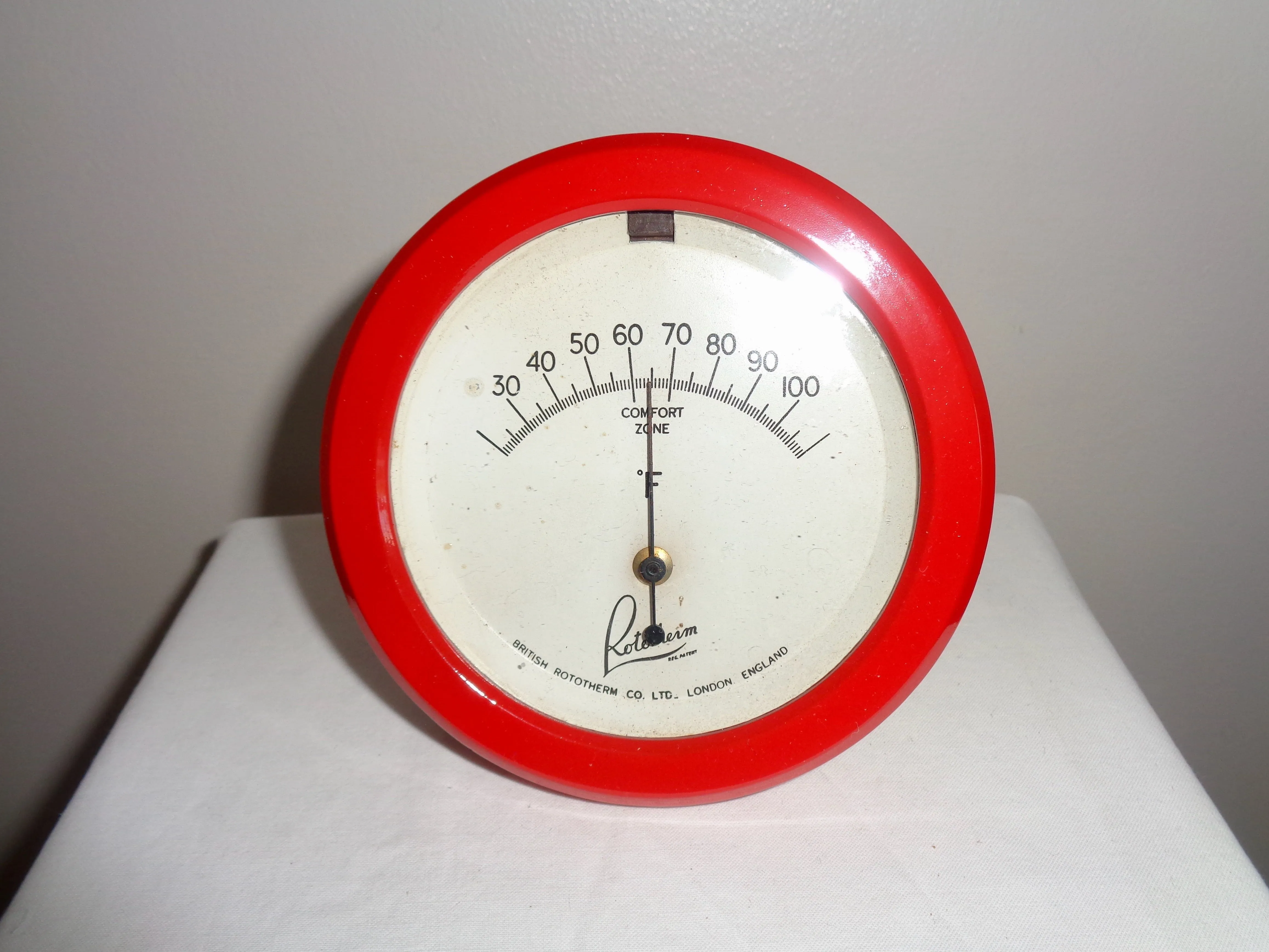 Vintage Large Bakelite Rototherm Thermometer With Painted Red Surround