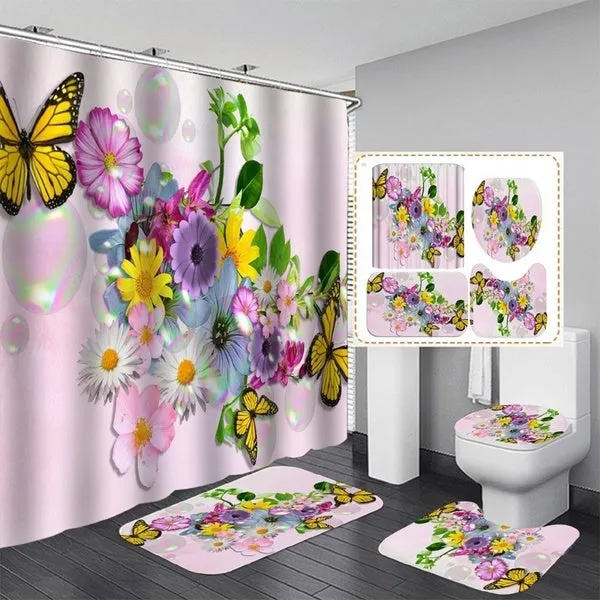 Waterproof Bathroom Shower Curtain Bath Curtain Sets Toilet Cover  Non-Slip Bath Mat Rug Set Bathroom Accessories Decor Toilet Seat Cover Home Decor Shower & Bathtub Accessories Bathroom Shower Curtains Bathroom mask