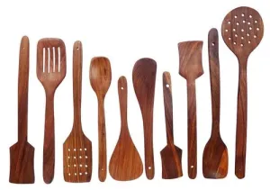 Wooden Non Stick Multipurpose Serving and Cooking Spoon Set of 10 Pieces